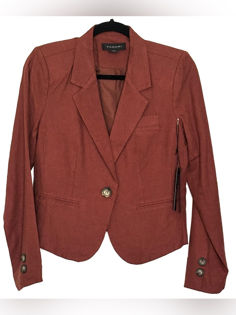 Tahari Linen Blend Blazer Rust Size PS Petite Small NWT